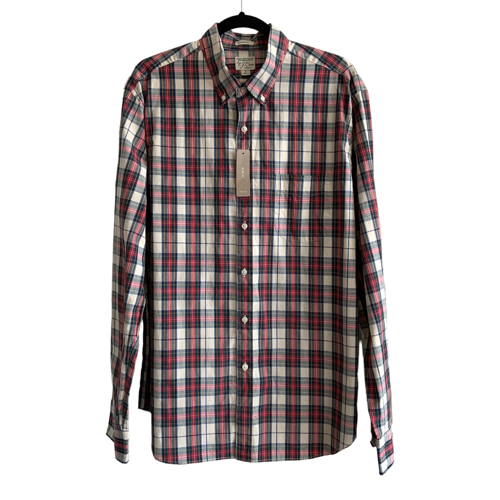 J Crew Large Classic Secret Wash Organic Cotton Plaid Button Up